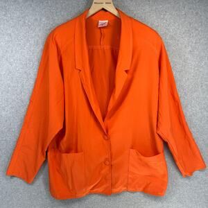 GW Blazer Jacket Womens Size L Orange Two Button Long Sleeve Pockets Vintage